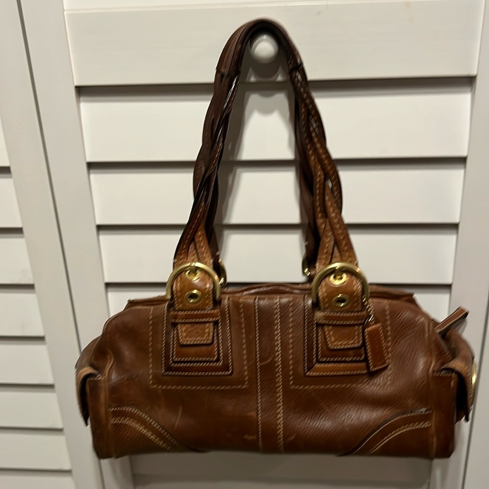 Brown leather coach bag